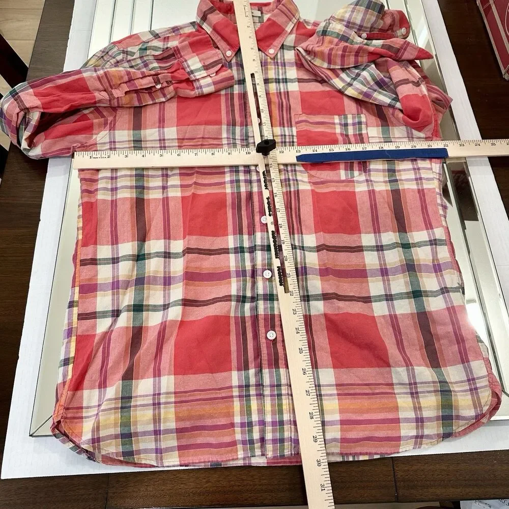 J Crew Indian Madras Button Down Shirt Long Sleeve Plaid Pocket Men Large